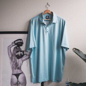 FootJoy Golf Polo Mens Size XL Blue Geometric Checkered Performance Stretch Teal